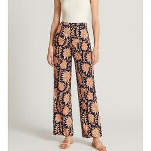Christian Siriano Tropical  Linen Blend Floral Pants XL Pull-On Boho Wide Leg